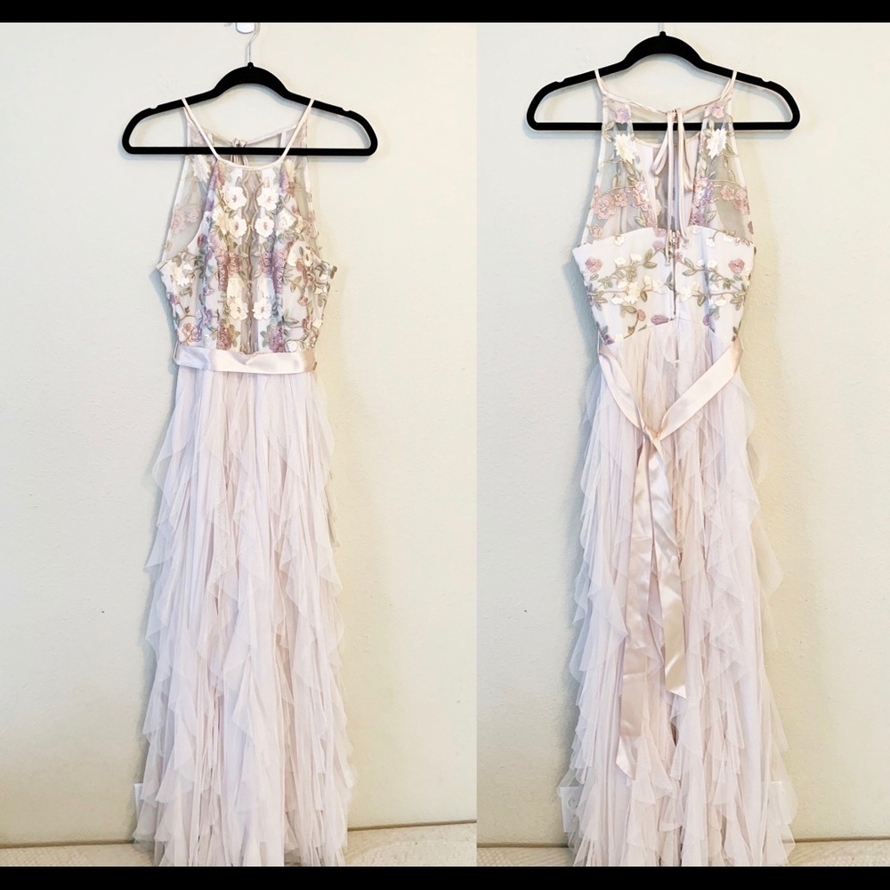 Champagne Floral Ruffle Gown